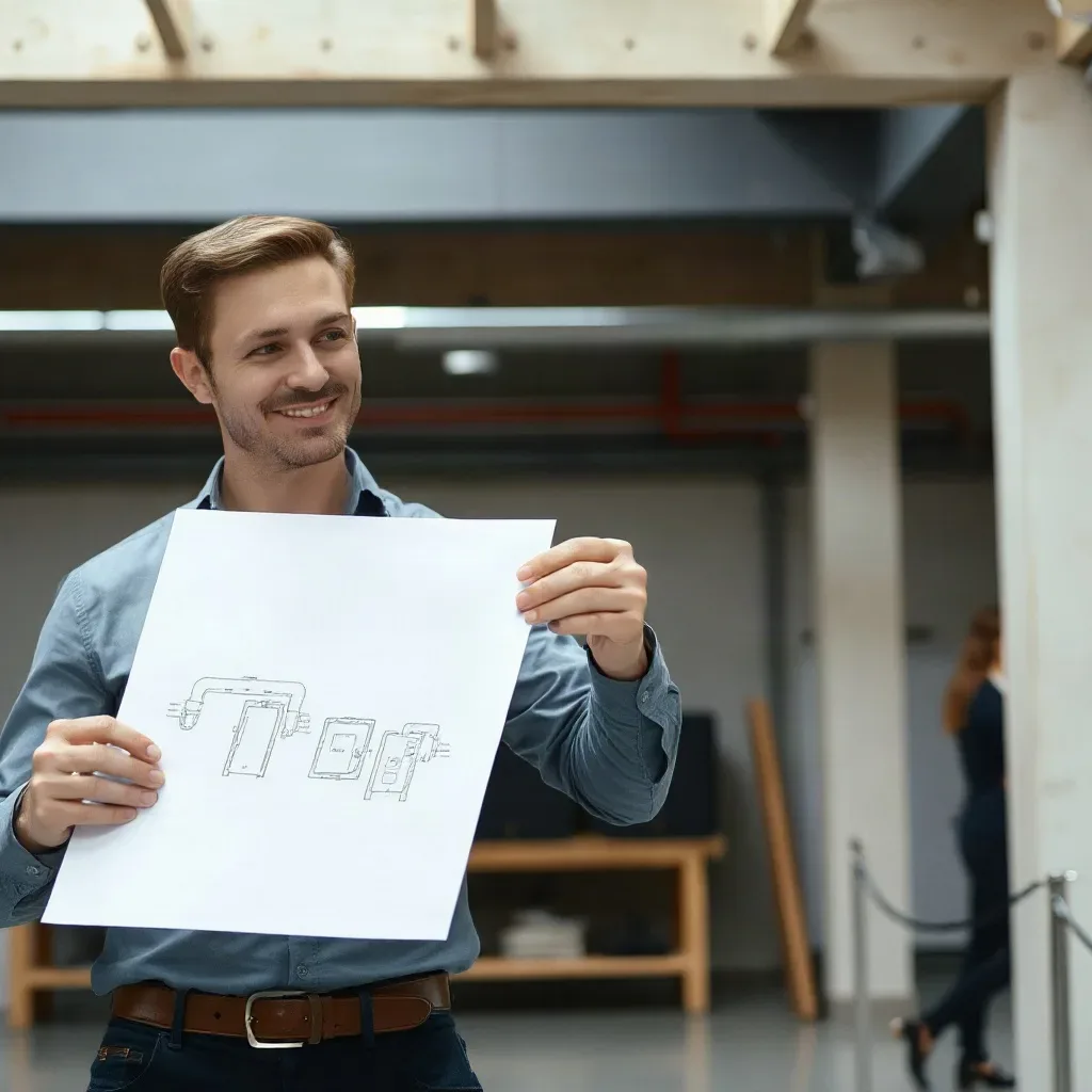 An engineer drawing a simple diagram on paper showing two heating system layouts
