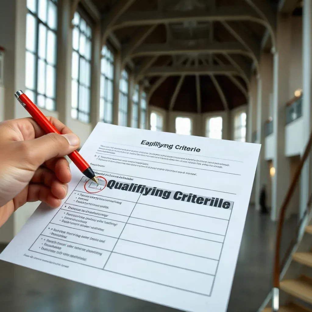 A person circling qualifying criteria on a printed eligibility guide with a red pen