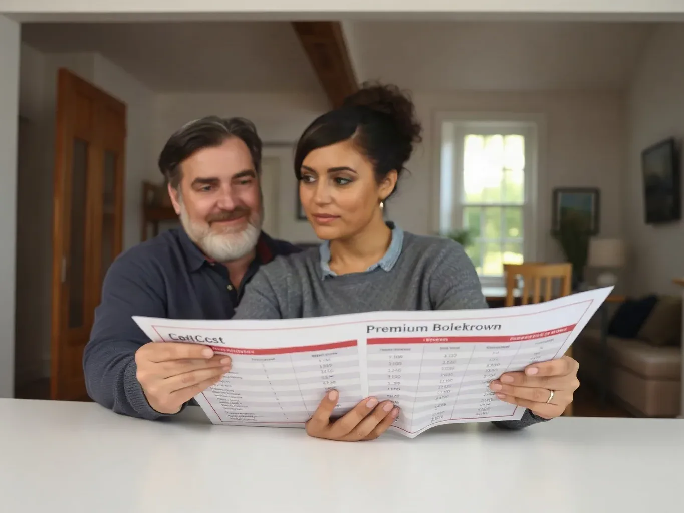 A homeowner reviewing a printed cost breakdown for a premium boiler model at a desk