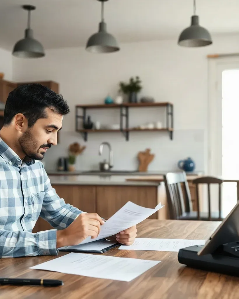 An engineer answering questions from a homeowner while seated at a kitchen table with paperwork